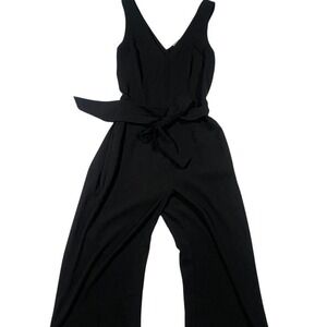 A New Day Black Sleeveless V Neck Wide Leg Jumpsuit Belted Size‎ Small